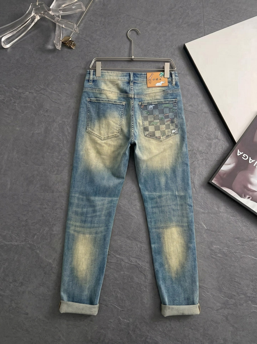 LV Animal Print Slim Fit Straight-Leg Jeans