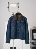 LV Embossed Leather Collar Denim Jacket