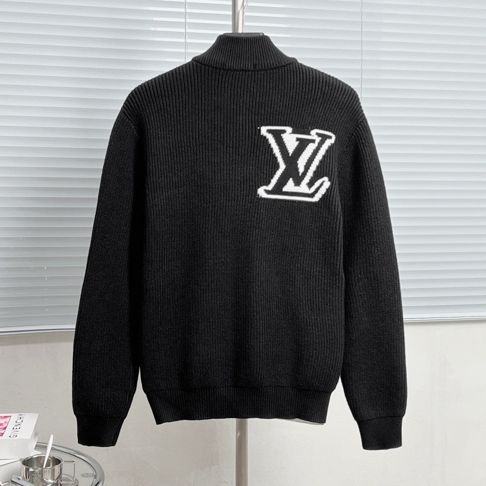 LV Jacquard Zip-Up Turtleneck Sweater