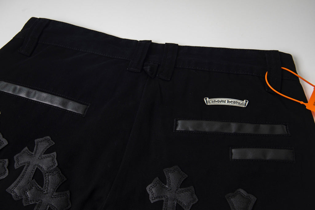 Chrome Heart Cross Pattern Leather Jeans