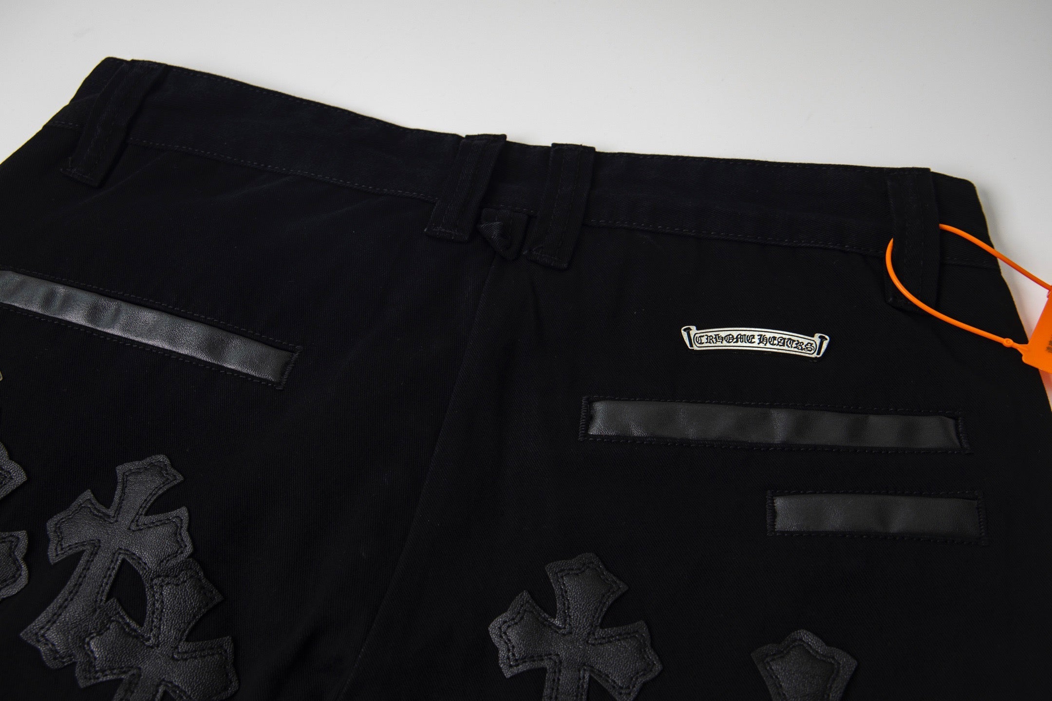 Chrome Heart Cross Pattern Leather Jeans
