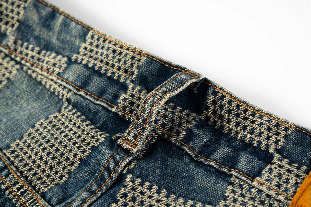 LV Damier Checkered Distressed Denim Pants
