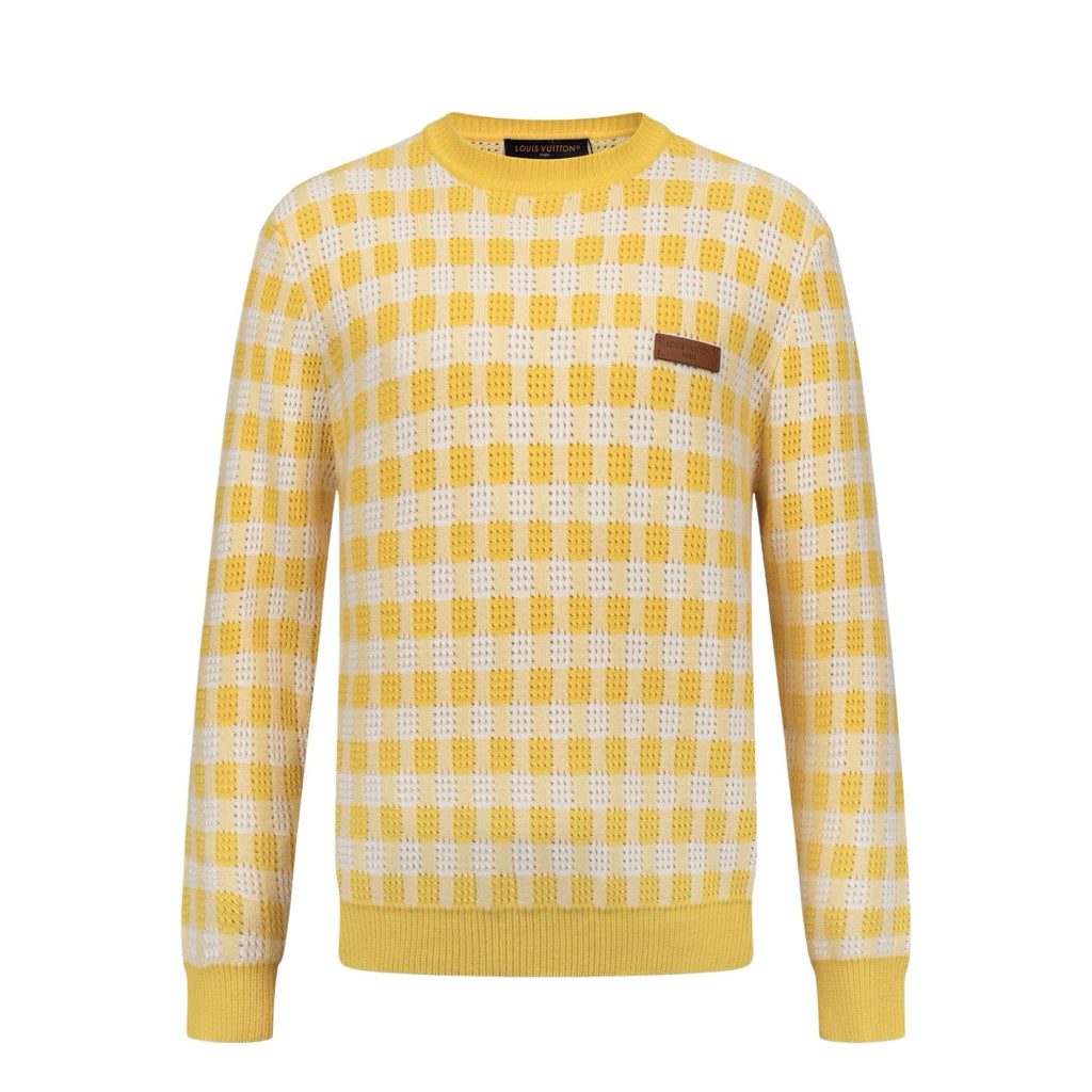 LV Perforated Checkered Tweed Crew Neck Sweater