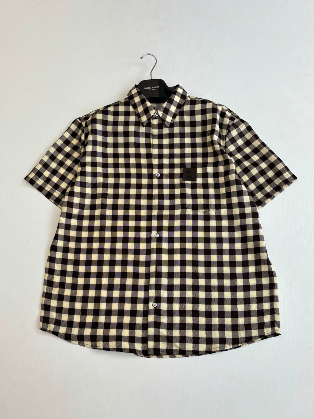 LV Damier Check Leather Label Short Sleeve Shirt