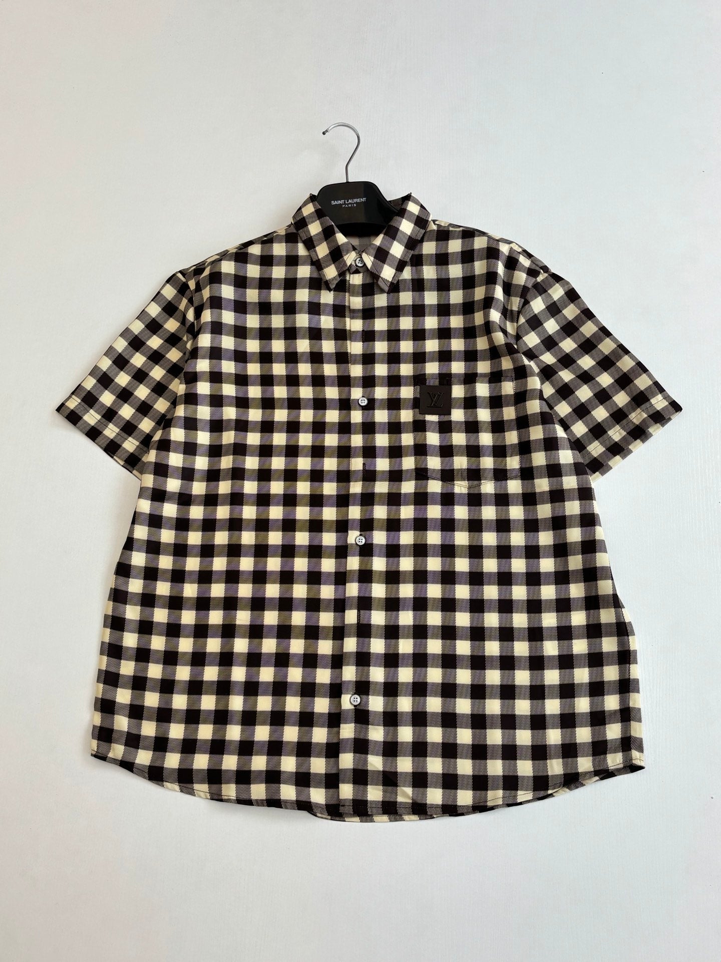 LV Damier Check Leather Label Short Sleeve Shirt