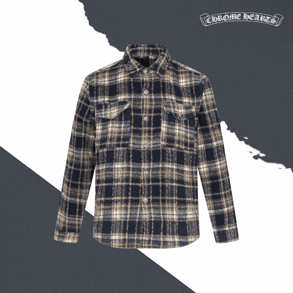 Chrome Heart leather label embroidered wool Shirt