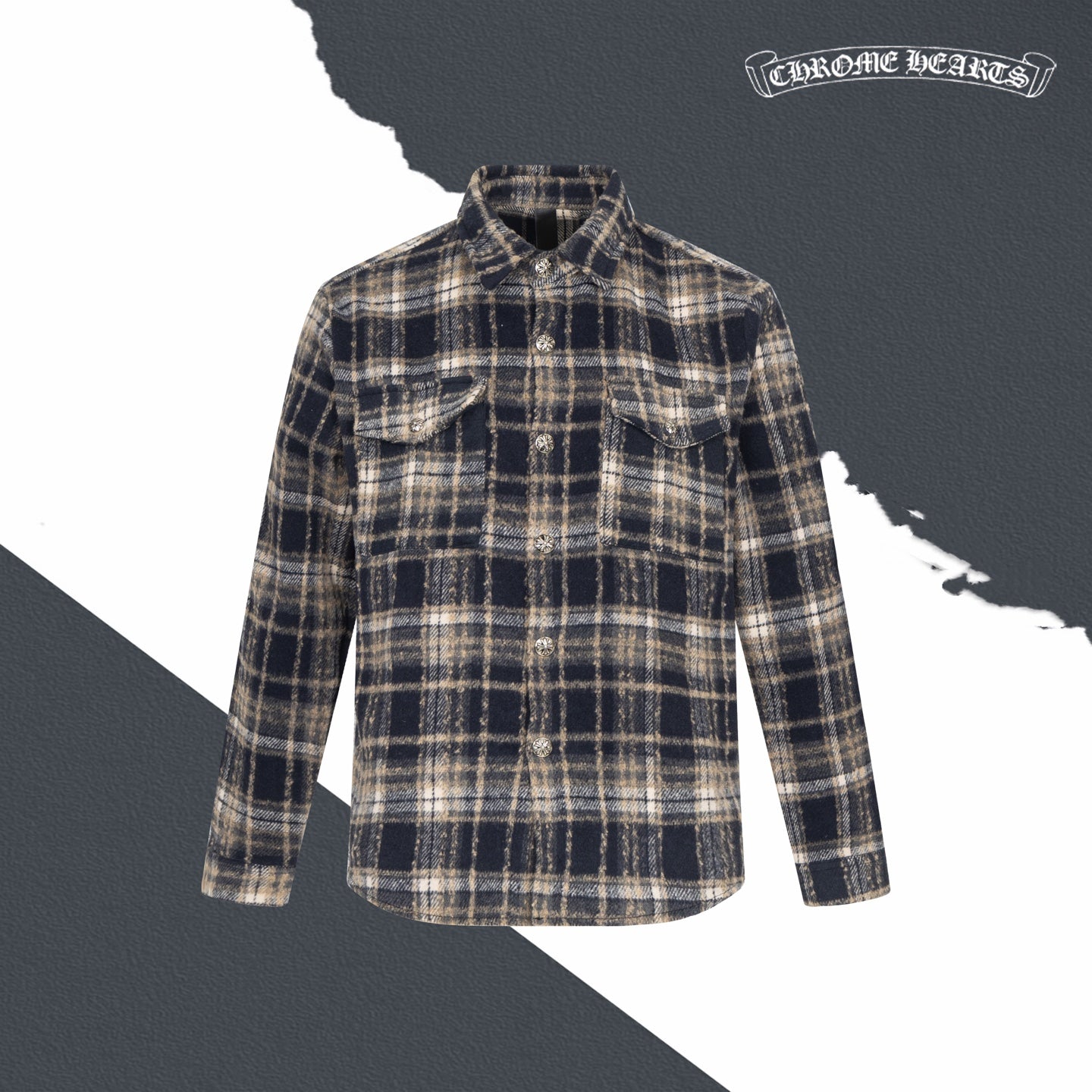 Chrome Heart leather label embroidered wool Shirt