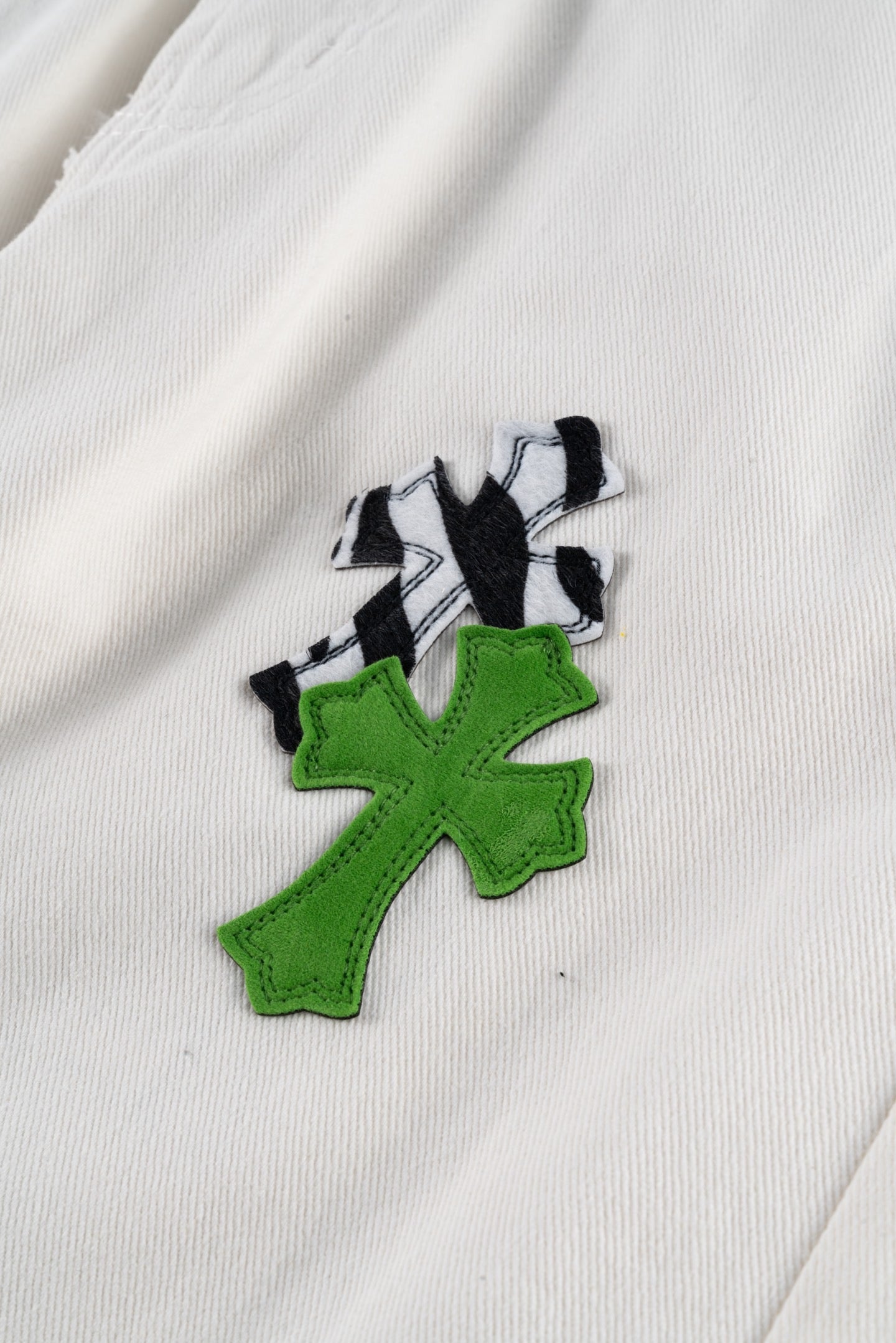 Chrome Hearts 24SS UK Limited Edition White and Apple Green Patchwork Zebra Jeans