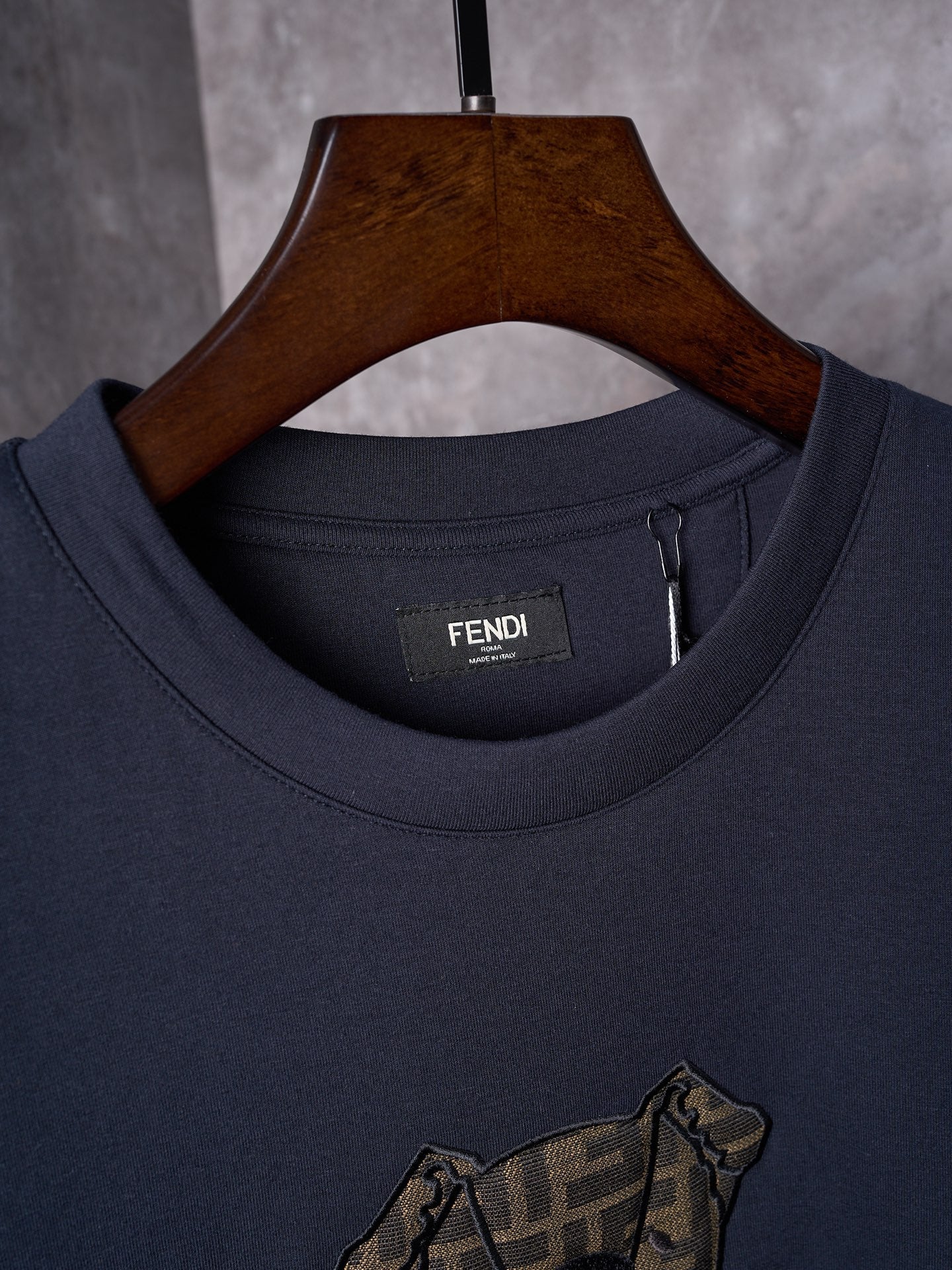 Fendi Jacquard Puppy Pattern Cotton Crew Neck Short Sleeve T-Shirt