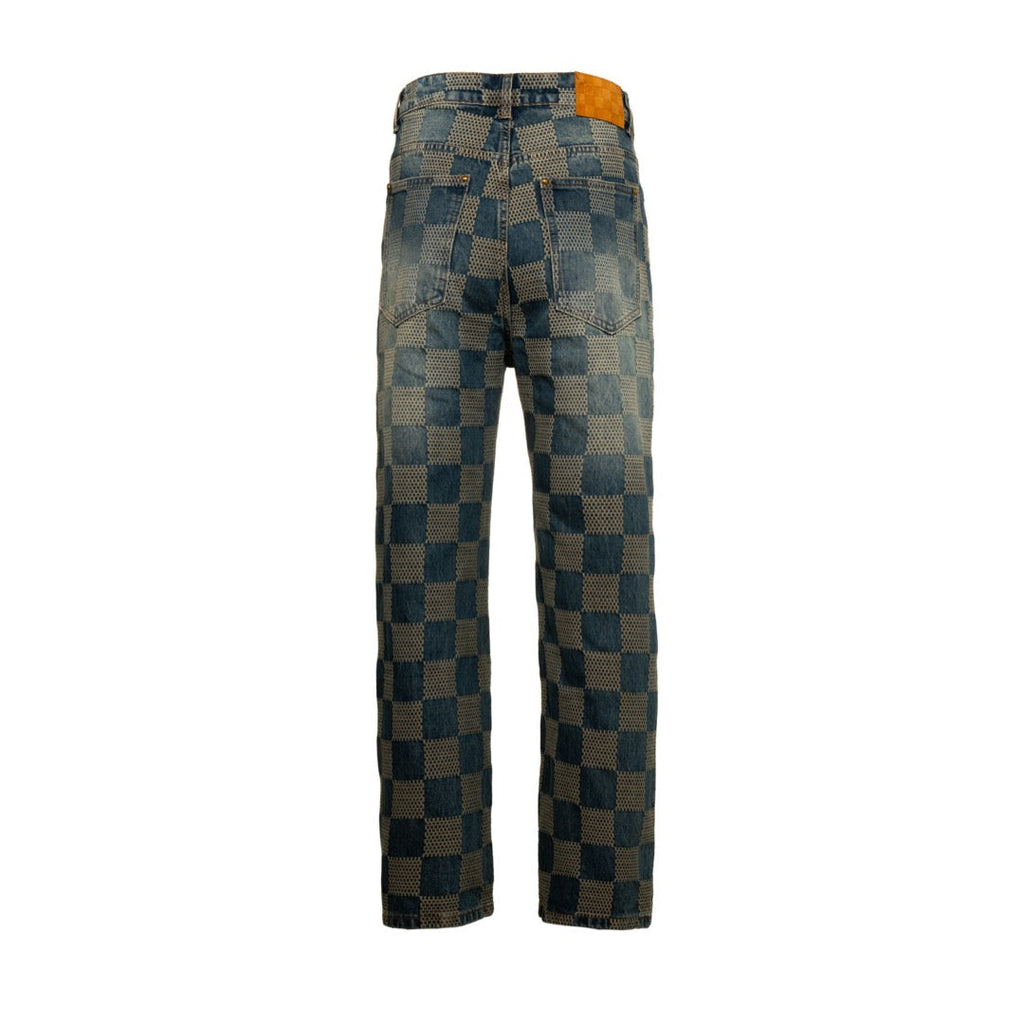 LV Damier Checkered Distressed Denim Pants