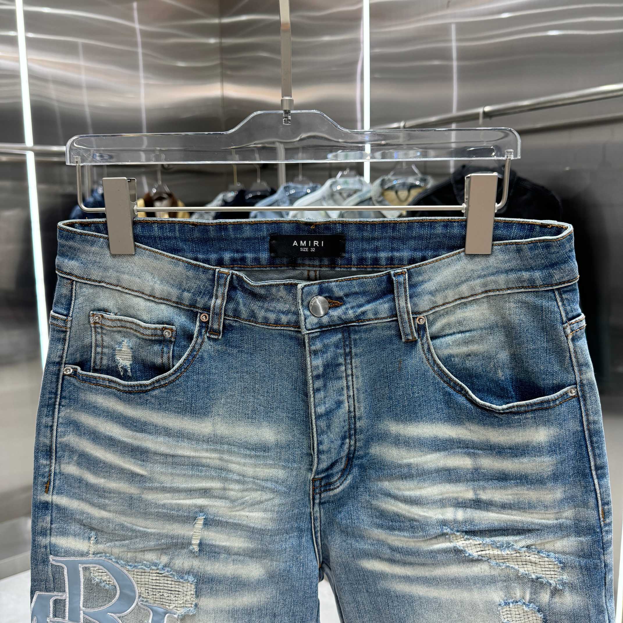 Amiri Embroidered Letter Denim Shorts