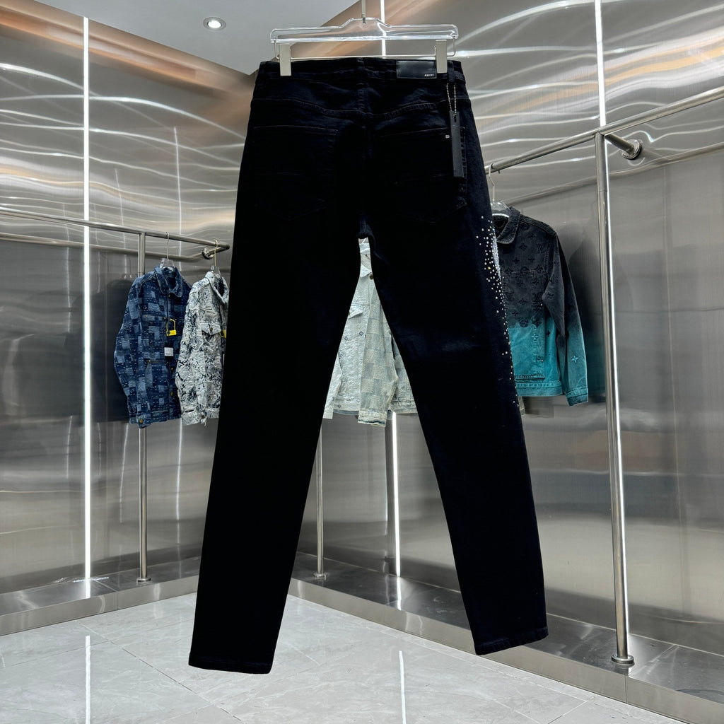 Amiri Slim Fit Stretch Jeans with Rhinestone Lettering