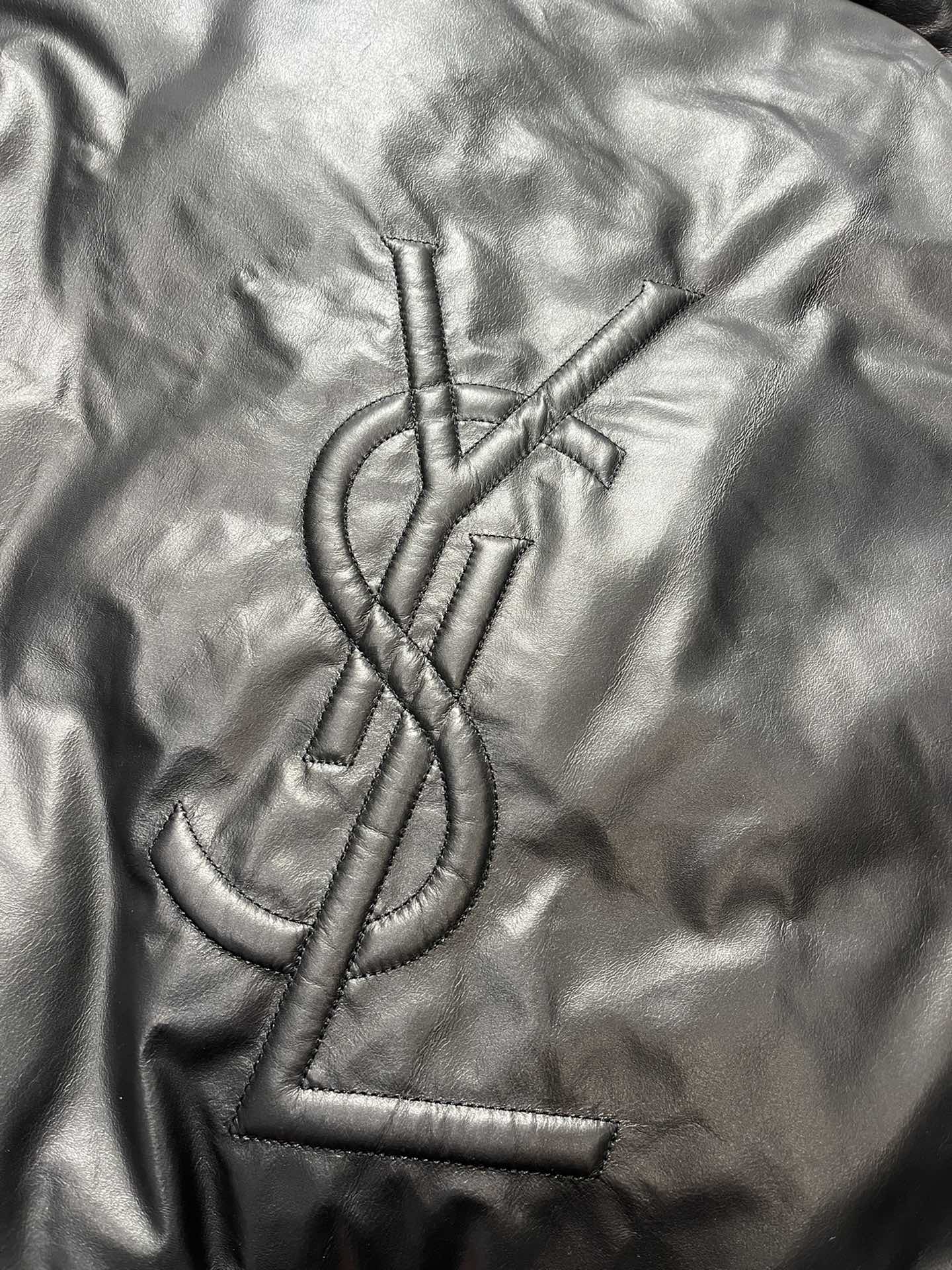 Women's YSL Embroidered Leather Down Jacket
