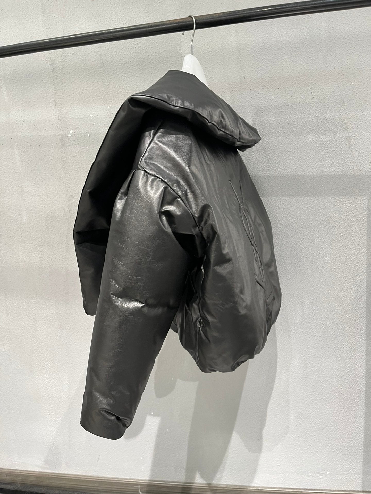 Women's YSL Embroidered Leather Down Jacket