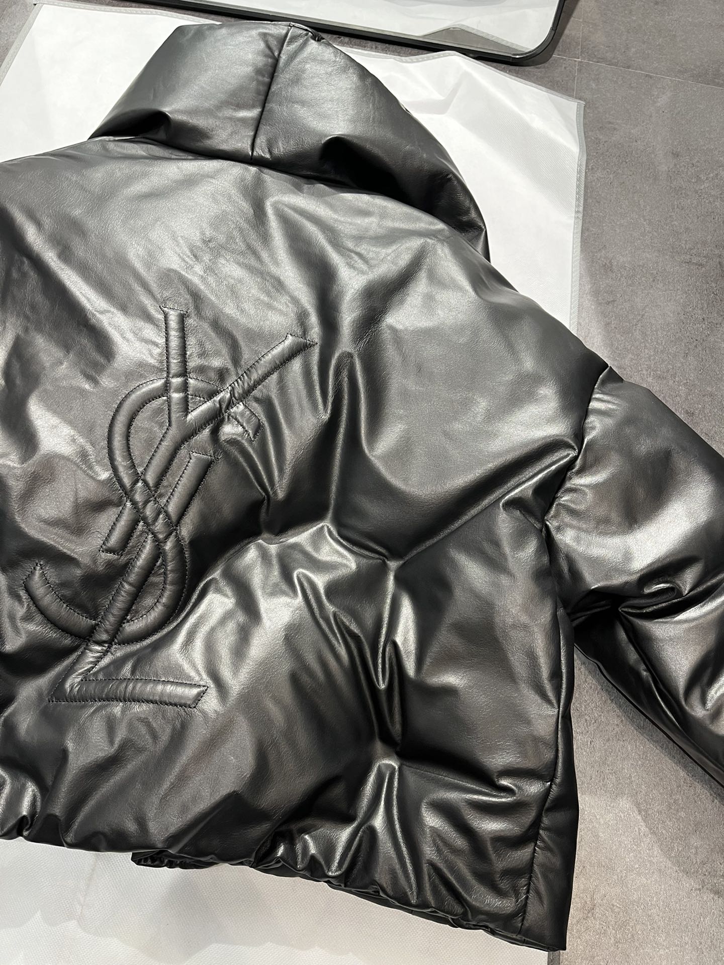 Women's YSL Embroidered Leather Down Jacket