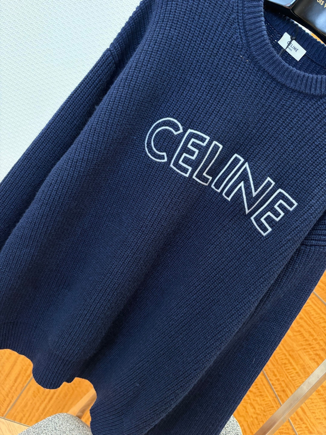 Celine Embroidery Waffle Knit Sweater