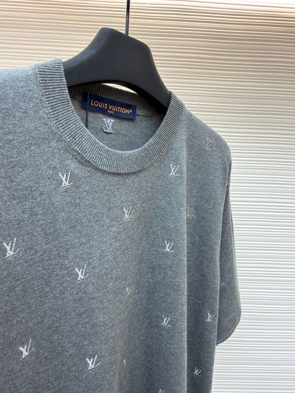 LV Small Gray Embroidered Knit Shirt