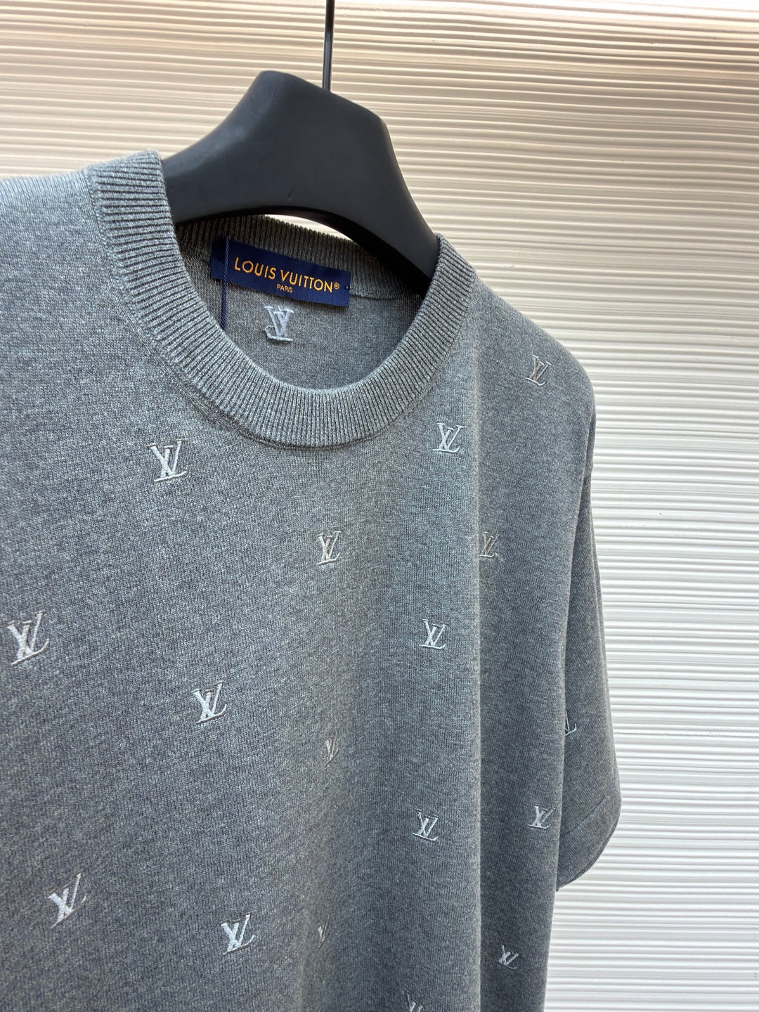 LV Small Gray Embroidered Knit Shirt