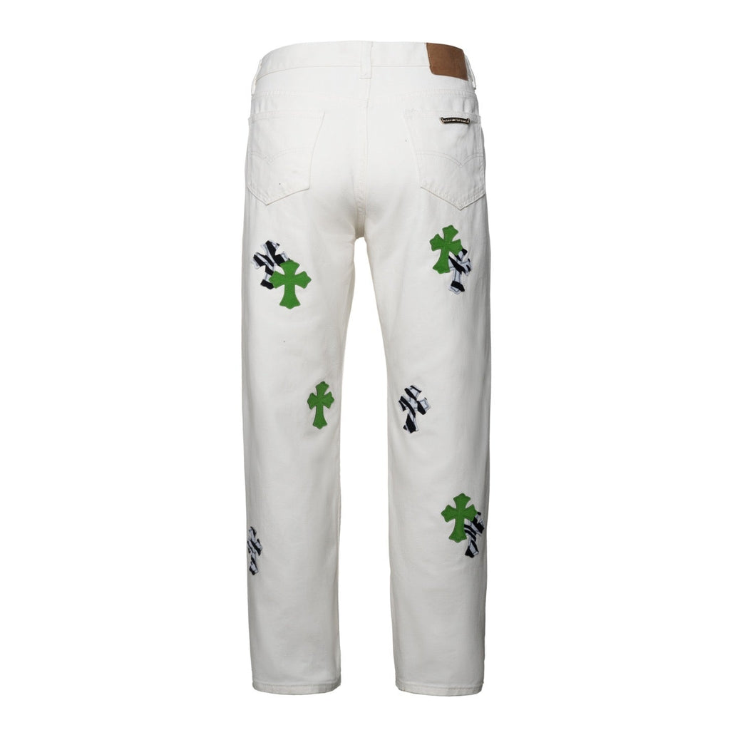 Chrome Hearts 24SS UK Limited Edition White and Apple Green Patchwork Zebra Jeans