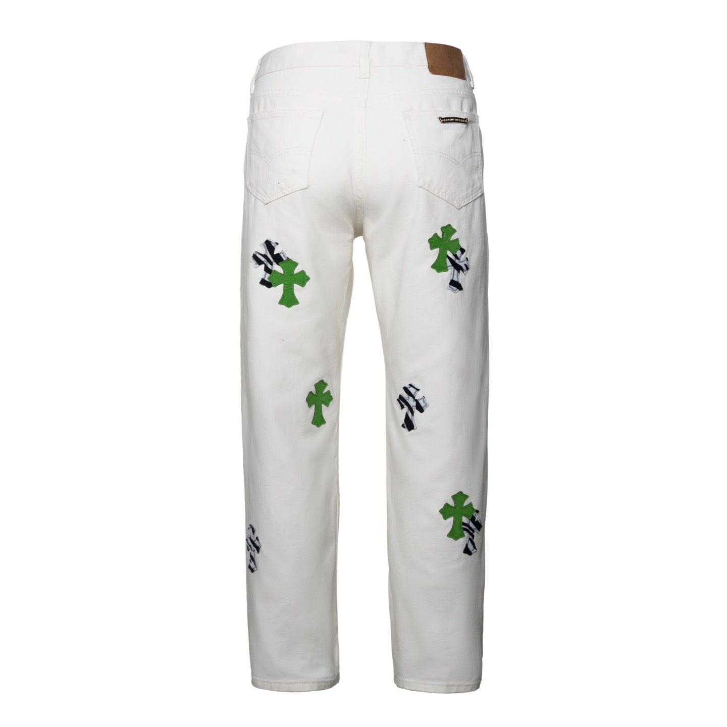 Chrome Hearts 24SS UK Limited Edition White and Apple Green Patchwork Zebra Jeans