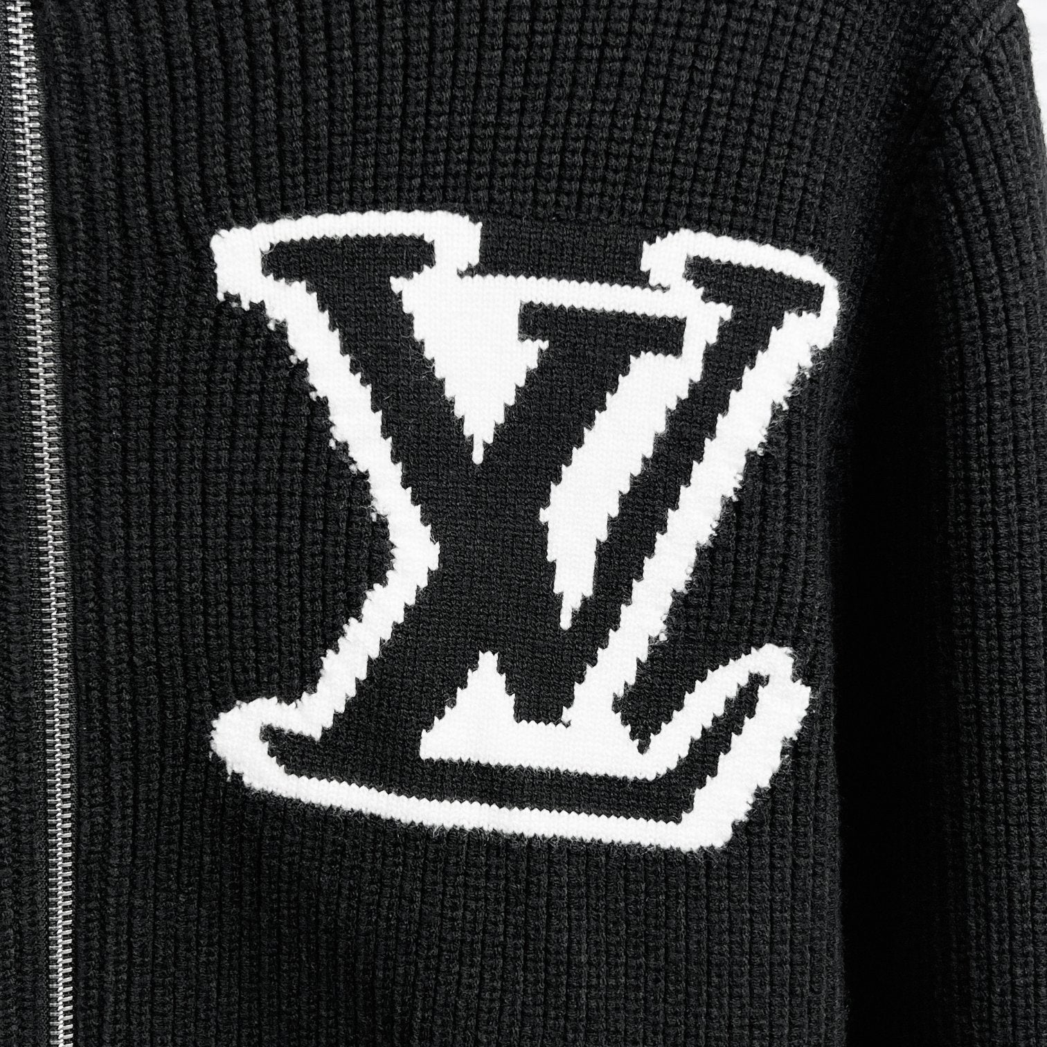 LV Jacquard Zip-Up Turtleneck Sweater