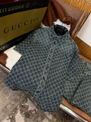 Gucci All-over Denim Shirt & Pants Set