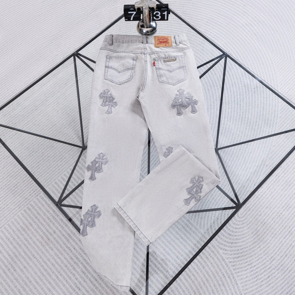 Chrome Heart ×Levi Patchwork Straight-Leg Jeans
