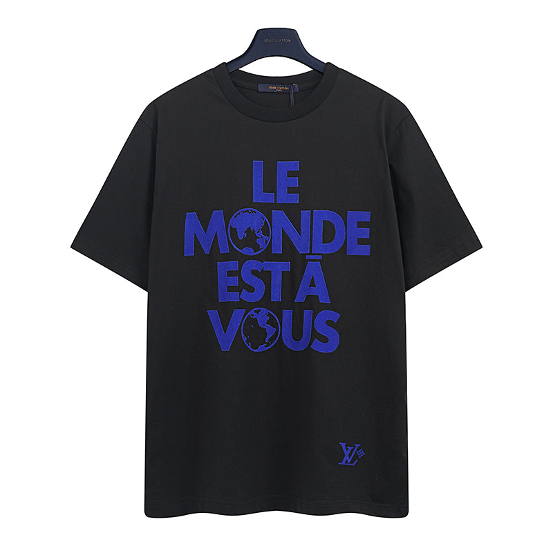 LV Earth flocked Print- Sleeve T-Shirt
