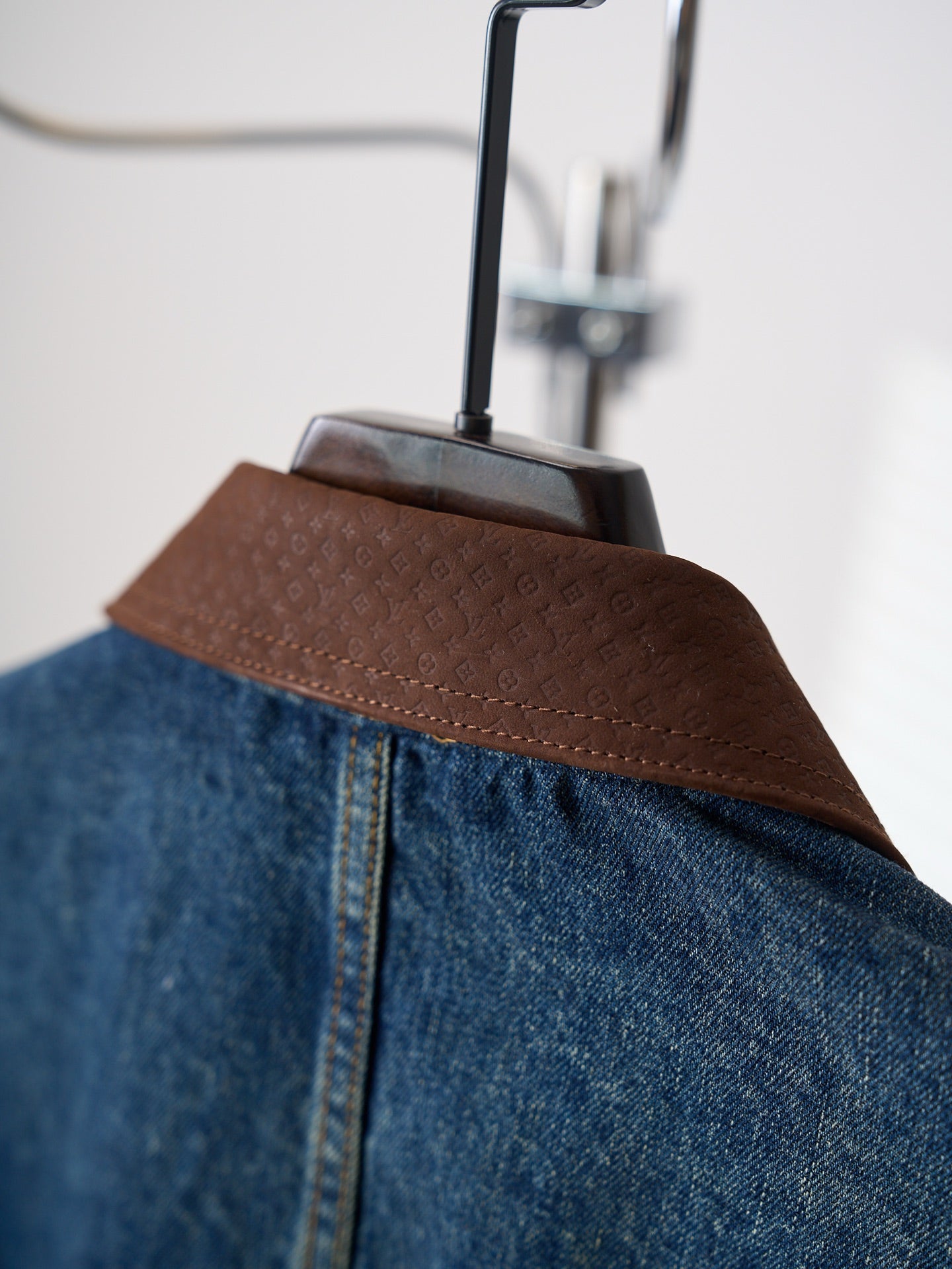 LV Embossed Leather Collar Denim Jacket