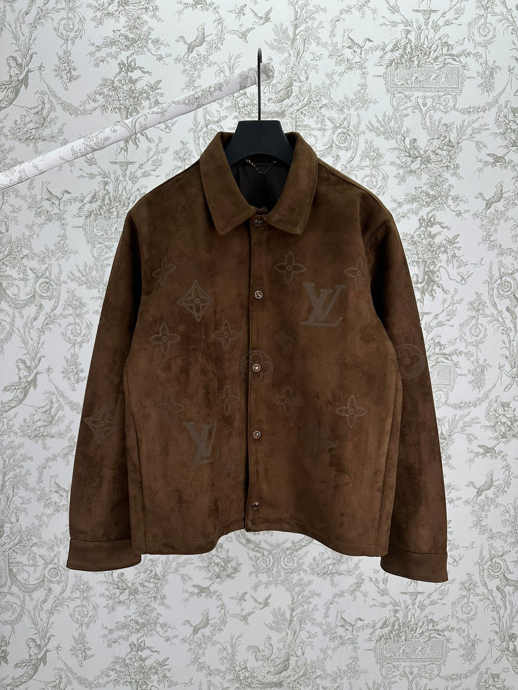 LV Monogram Embridered Suede Leather Jacker Shirt