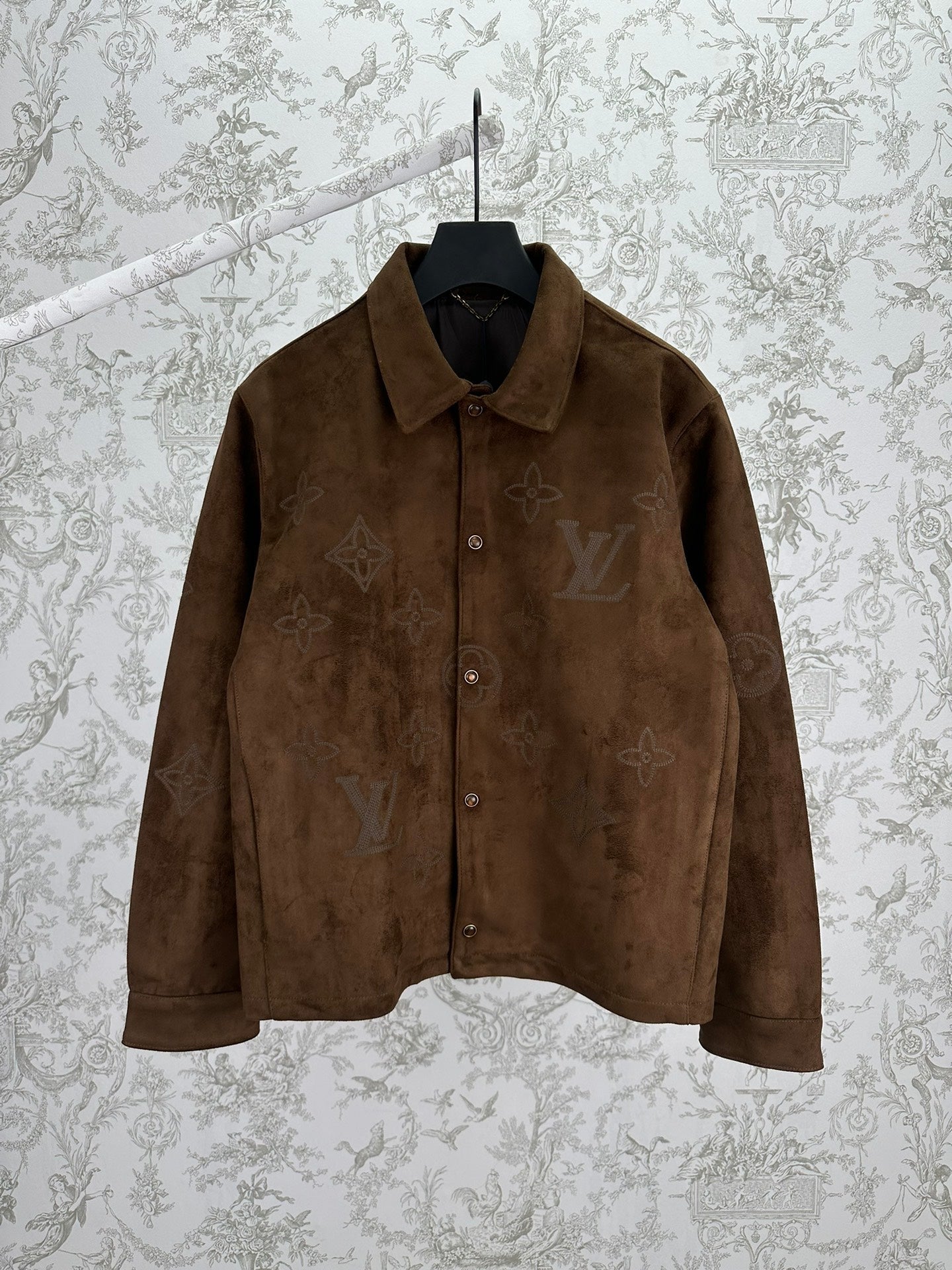 LV Monogram Embridered Suede Leather Jacker Shirt