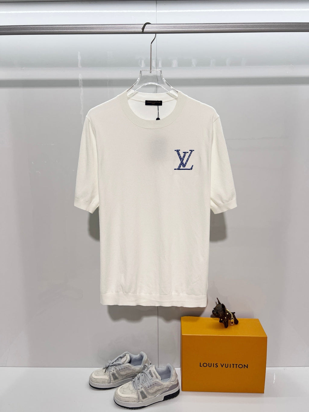 LV Embroidered Crew Neck Knit T-Shirt