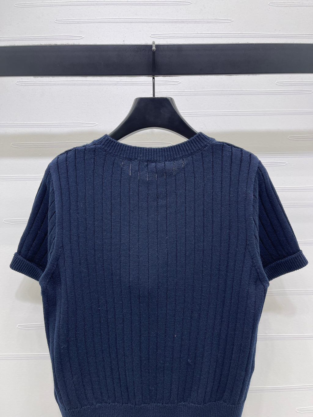 YS Vertical Ribbed Crew Neck Knit Short Sleeve