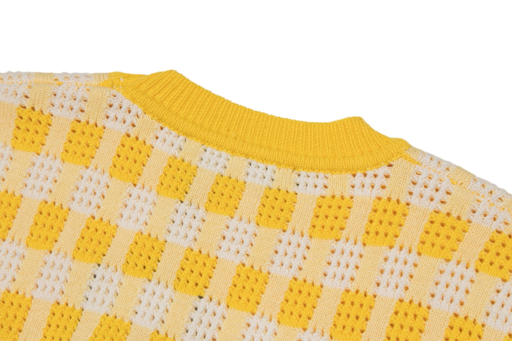 LV Perforated Checkered Tweed Crew Neck Sweater
