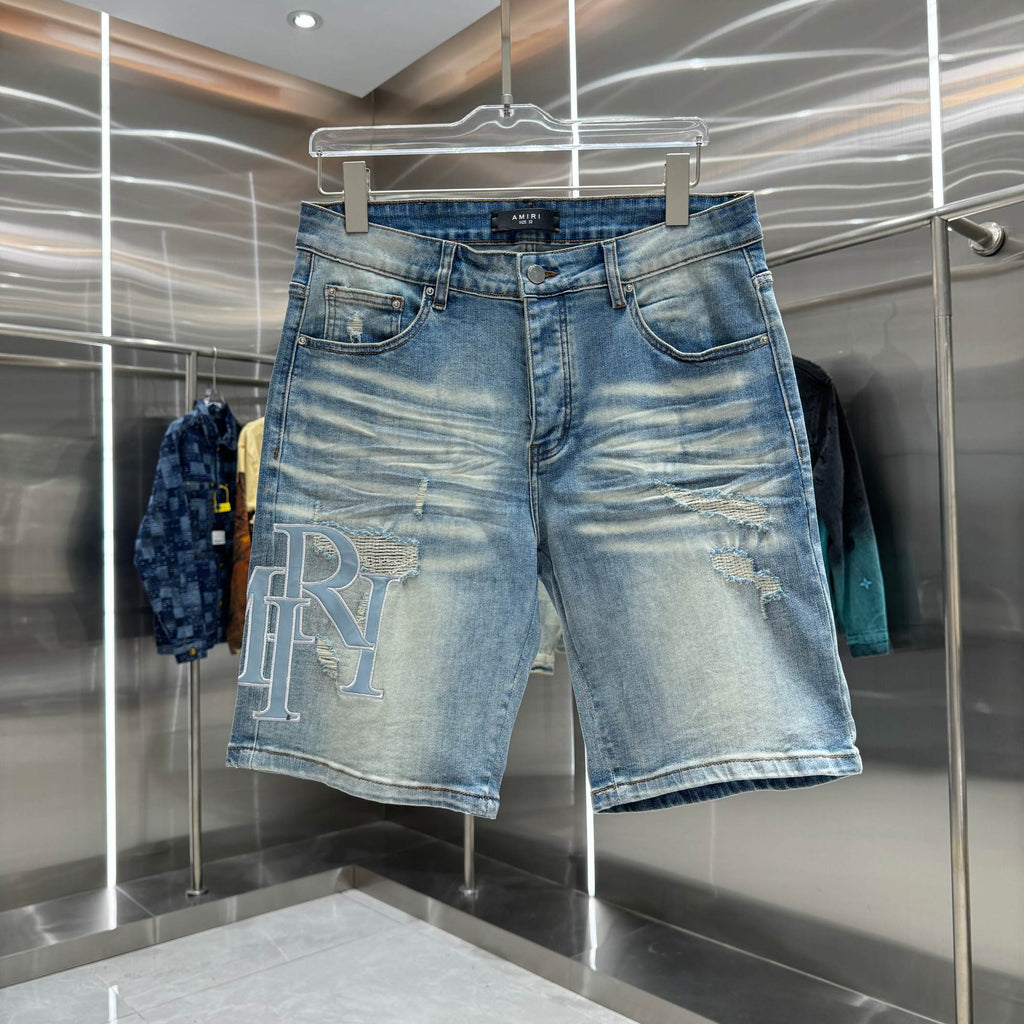Amiri Embroidered Letter Denim Shorts