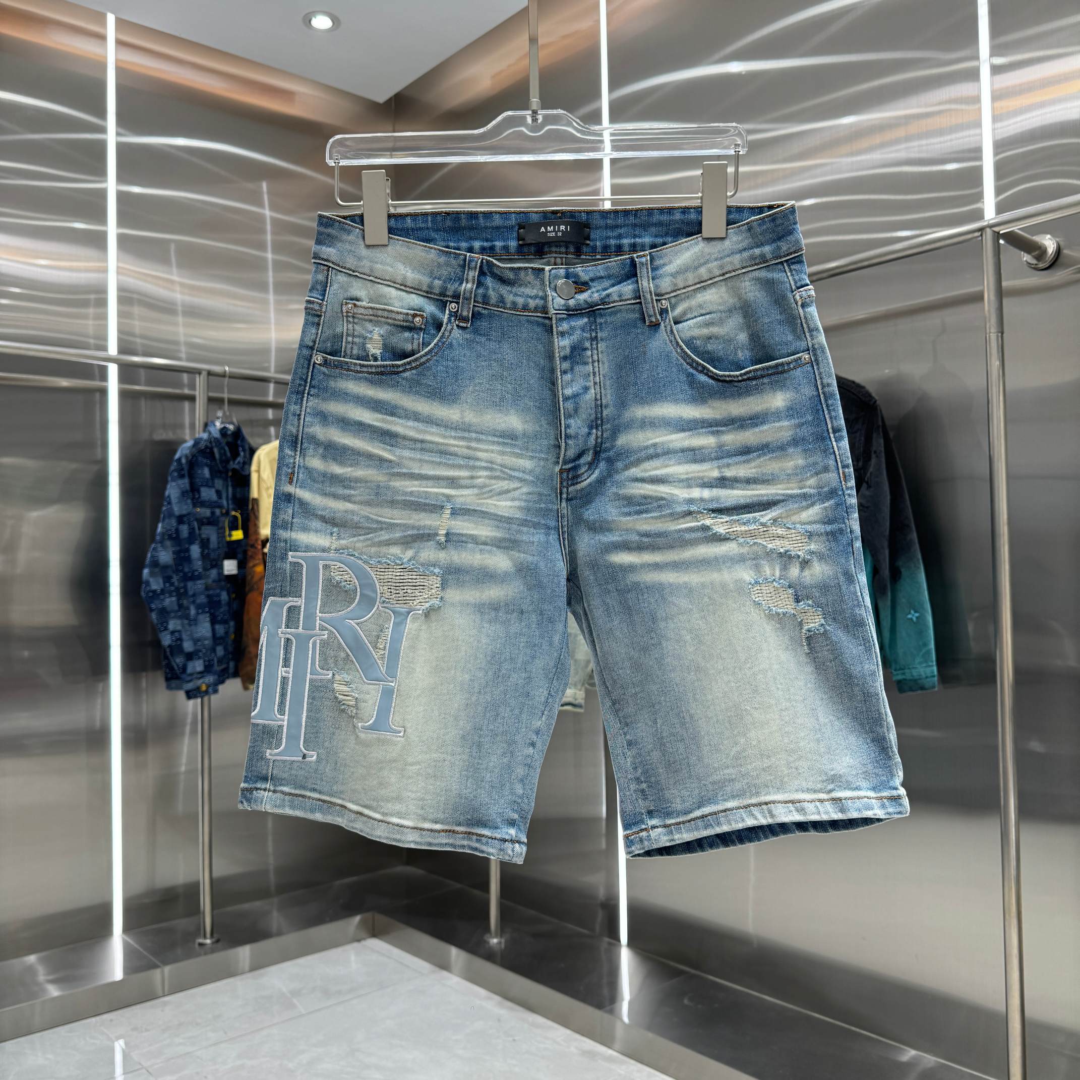Amiri Embroidered Letter Denim Shorts