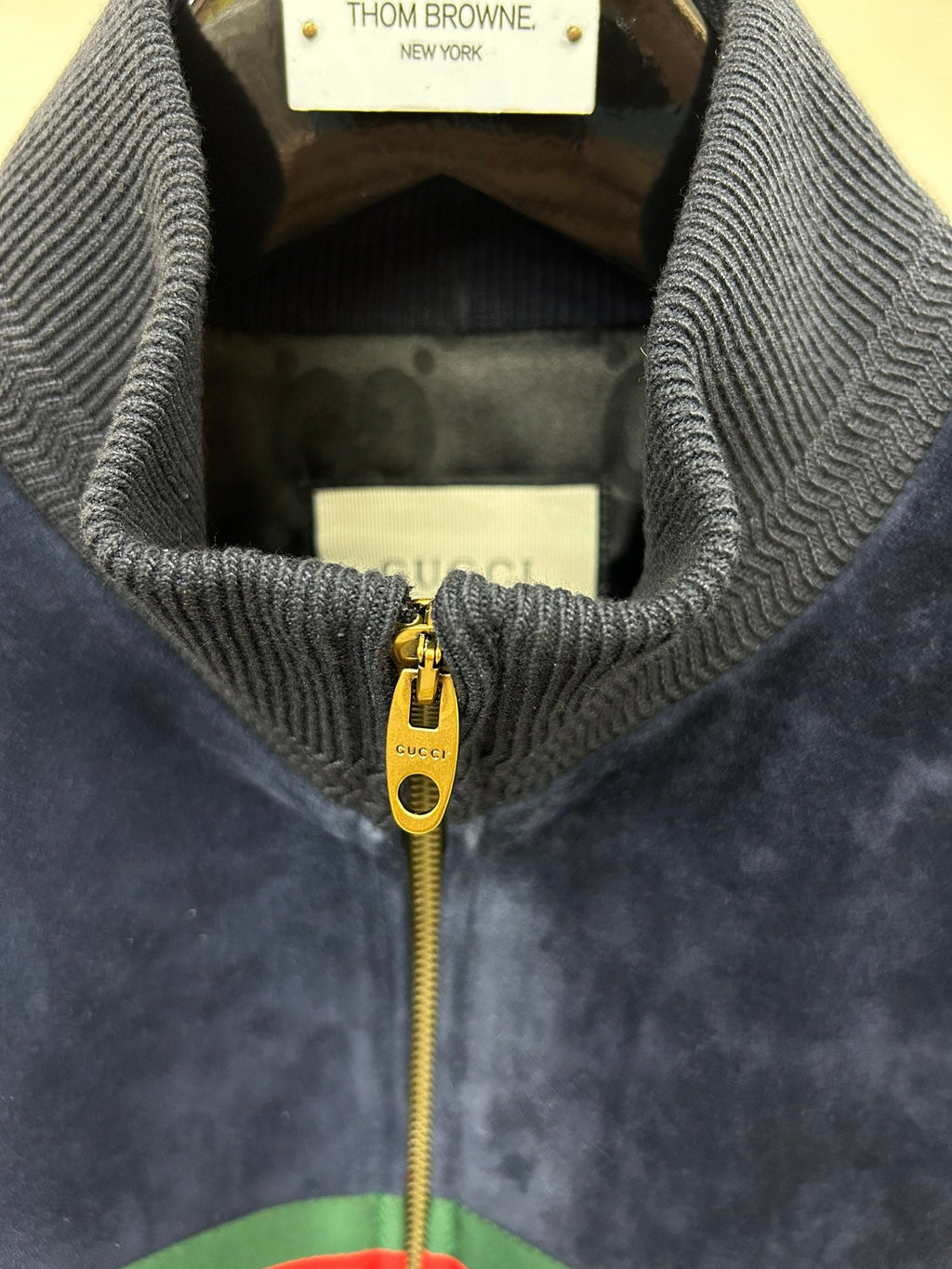GG suede zip up stand-collar leather jacket