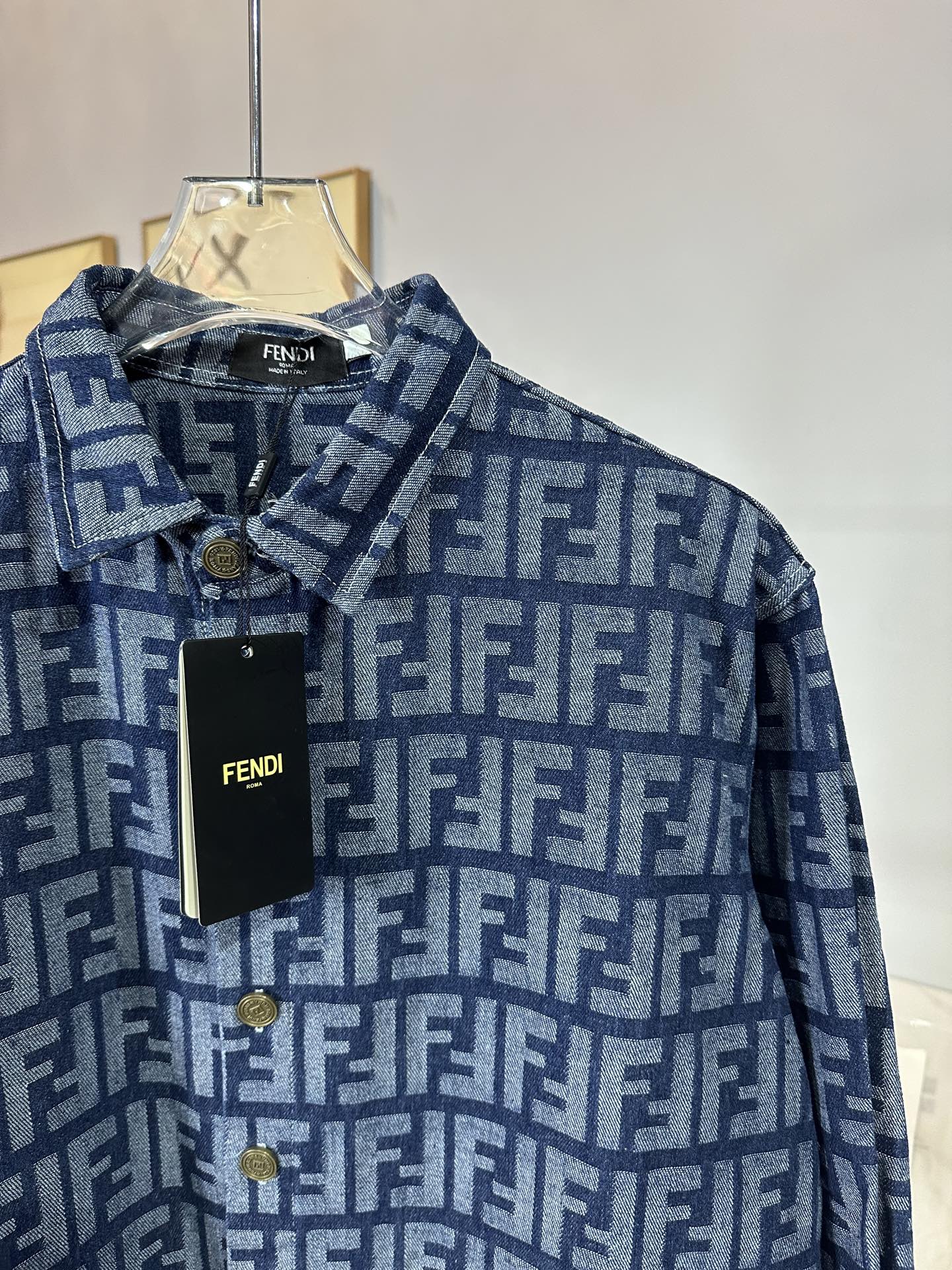 FENDI all-over logo printed washed denim shirt/jacket