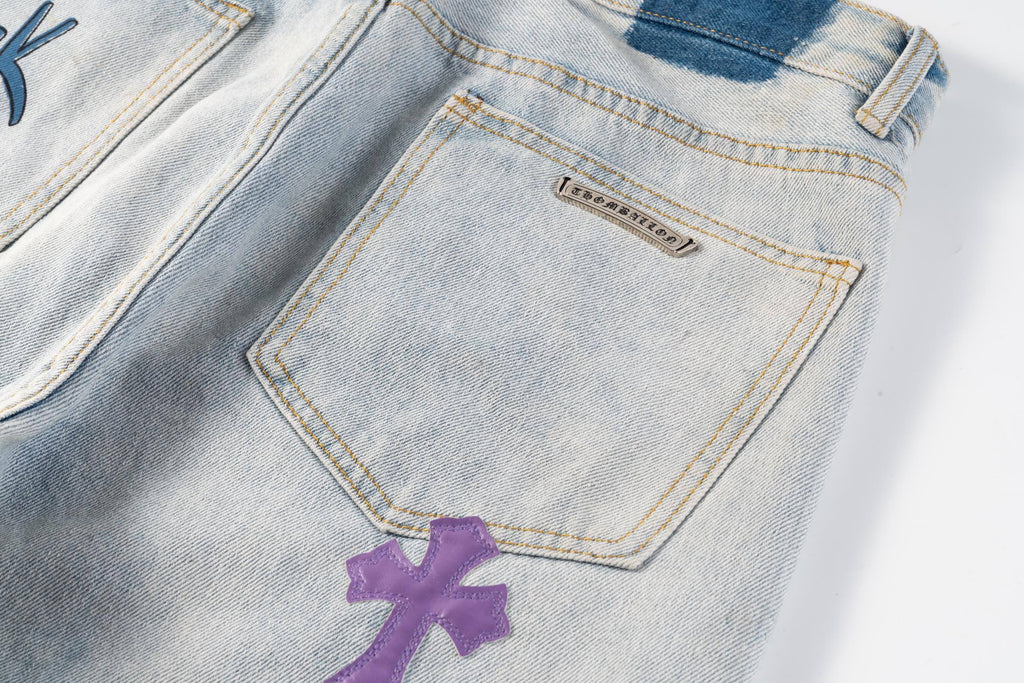 Chrome Hearts CH Graffiti Ghost Face Patchwork Jeans
