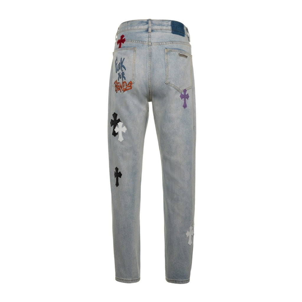 Chrome Hearts CH Graffiti Ghost Face Patchwork Jeans