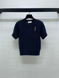 YS Vertical Ribbed Crew Neck Knit Short Sleeve