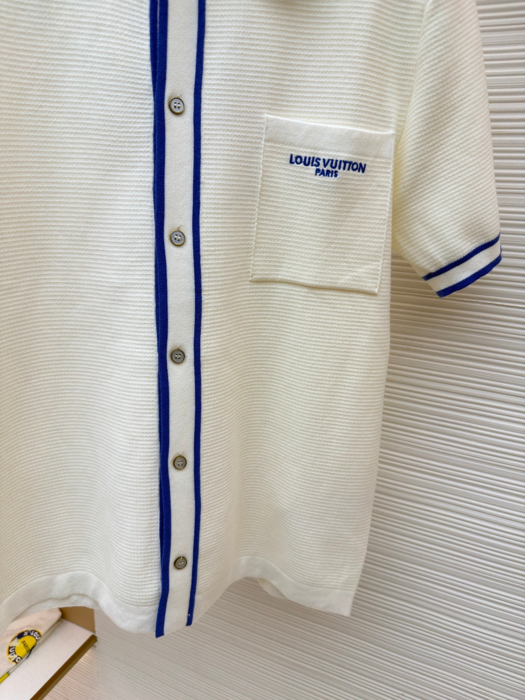 LV Pocket Letter Color Block Embroidered Knit Short-Sleeve Shirt