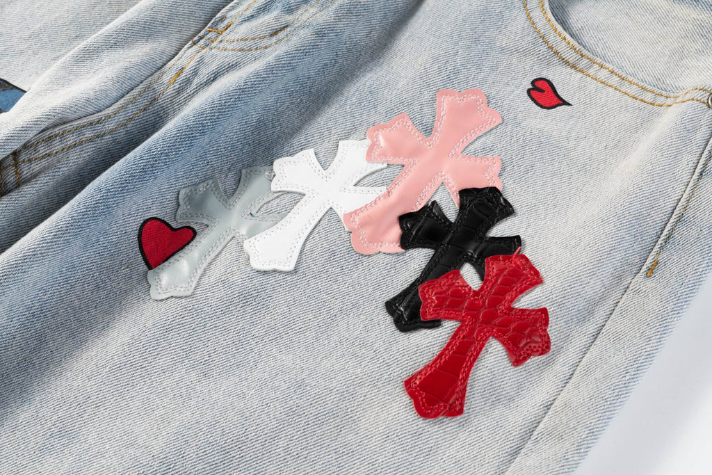 Chrome Hearts CH Graffiti Ghost Face Patchwork Jeans