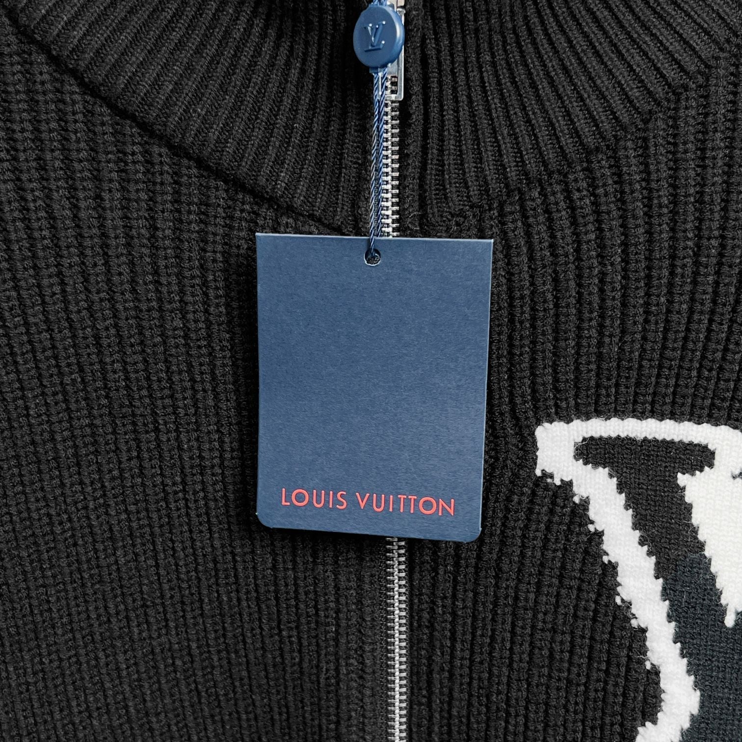 LV Jacquard Zip-Up Turtleneck Sweater