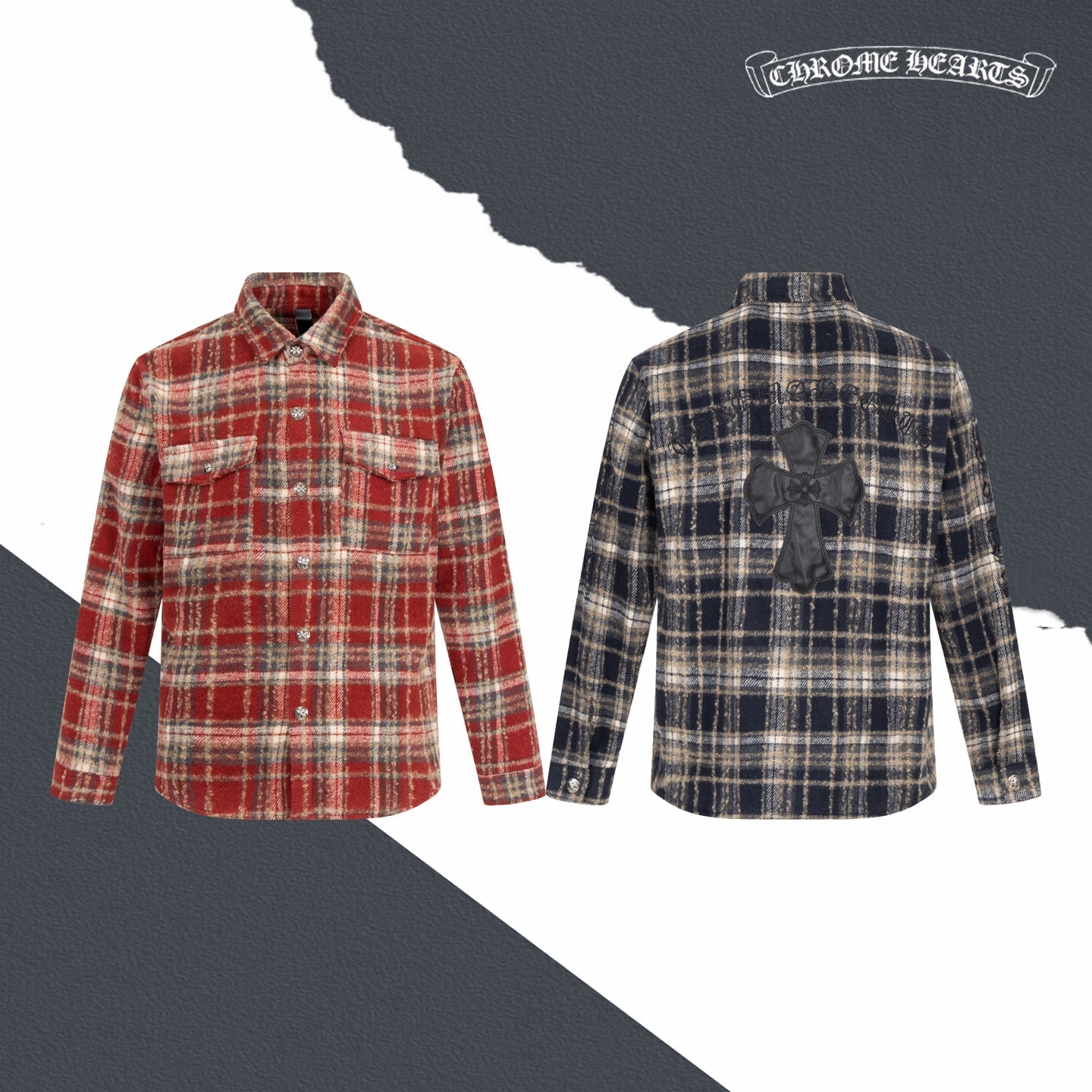 Chrome Heart leather label embroidered wool Shirt