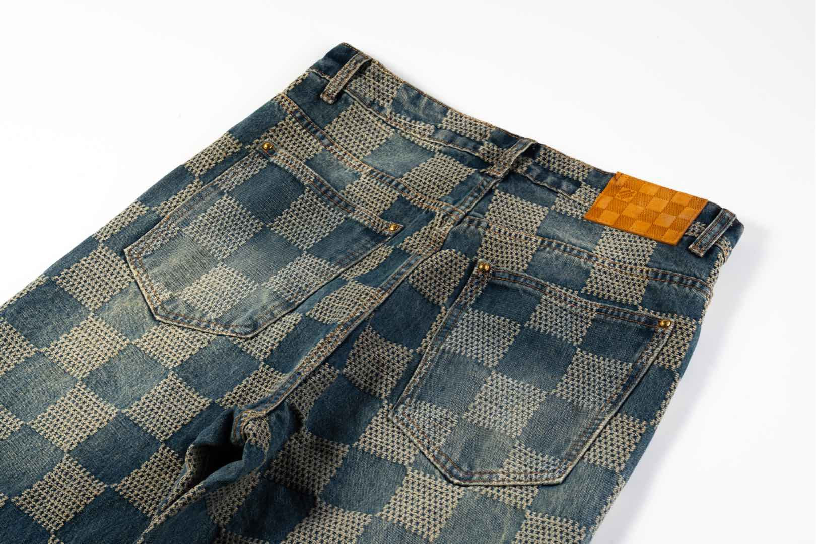 LV Damier Checkered Distressed Denim Pants