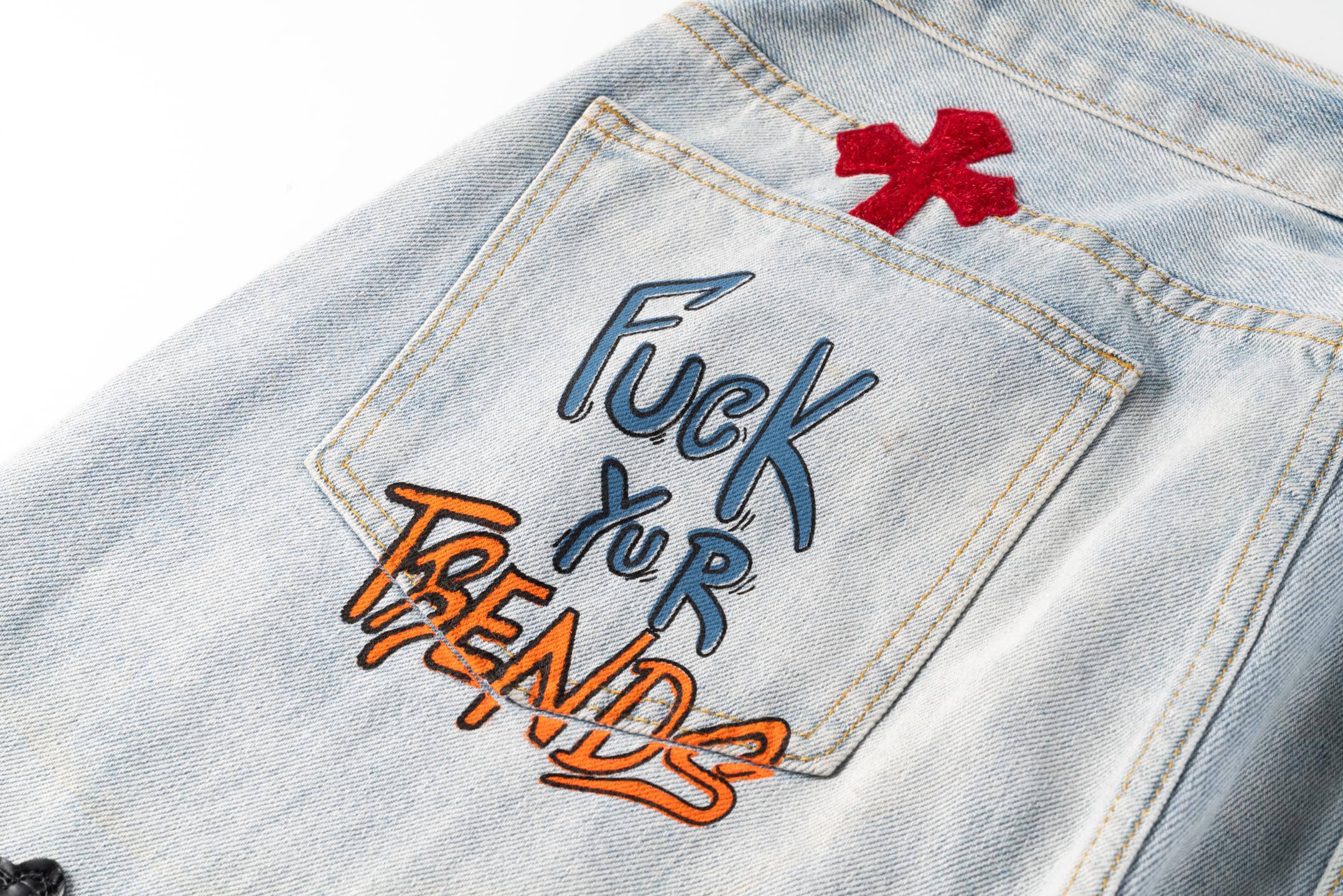 Chrome Hearts CH Graffiti Ghost Face Patchwork Jeans
