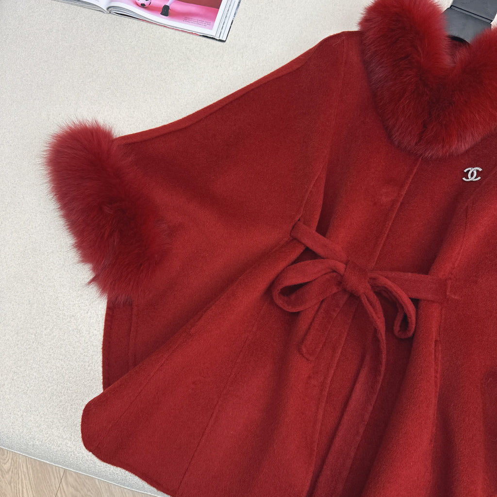 Chanel Double-Face Wool Coat w/ Fox Fur Trim