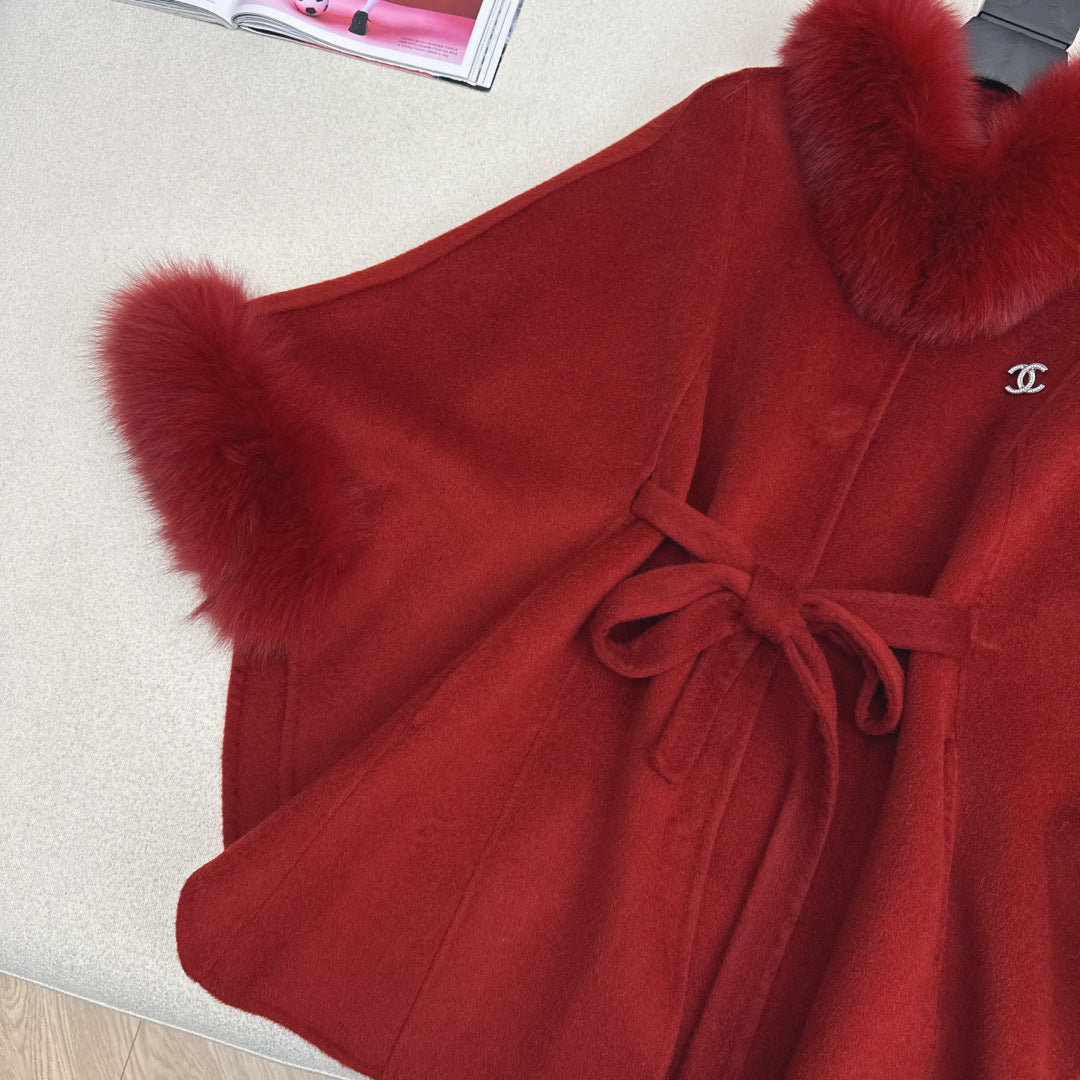 Chanel Double-Face Wool Coat w/ Fox Fur Trim