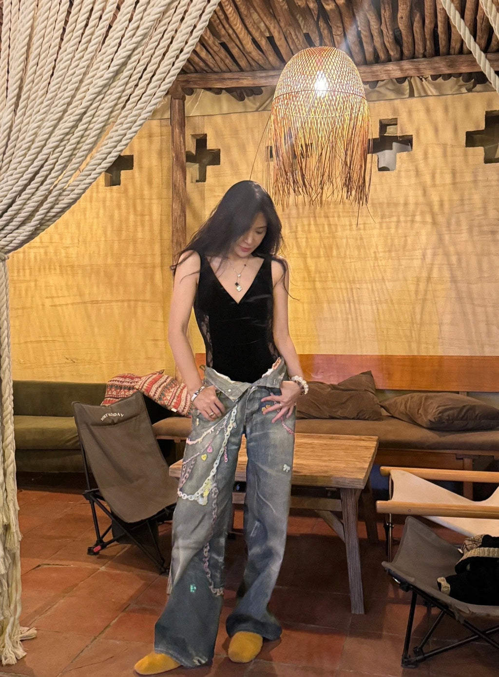 Women's YSL Lace Velvet Top